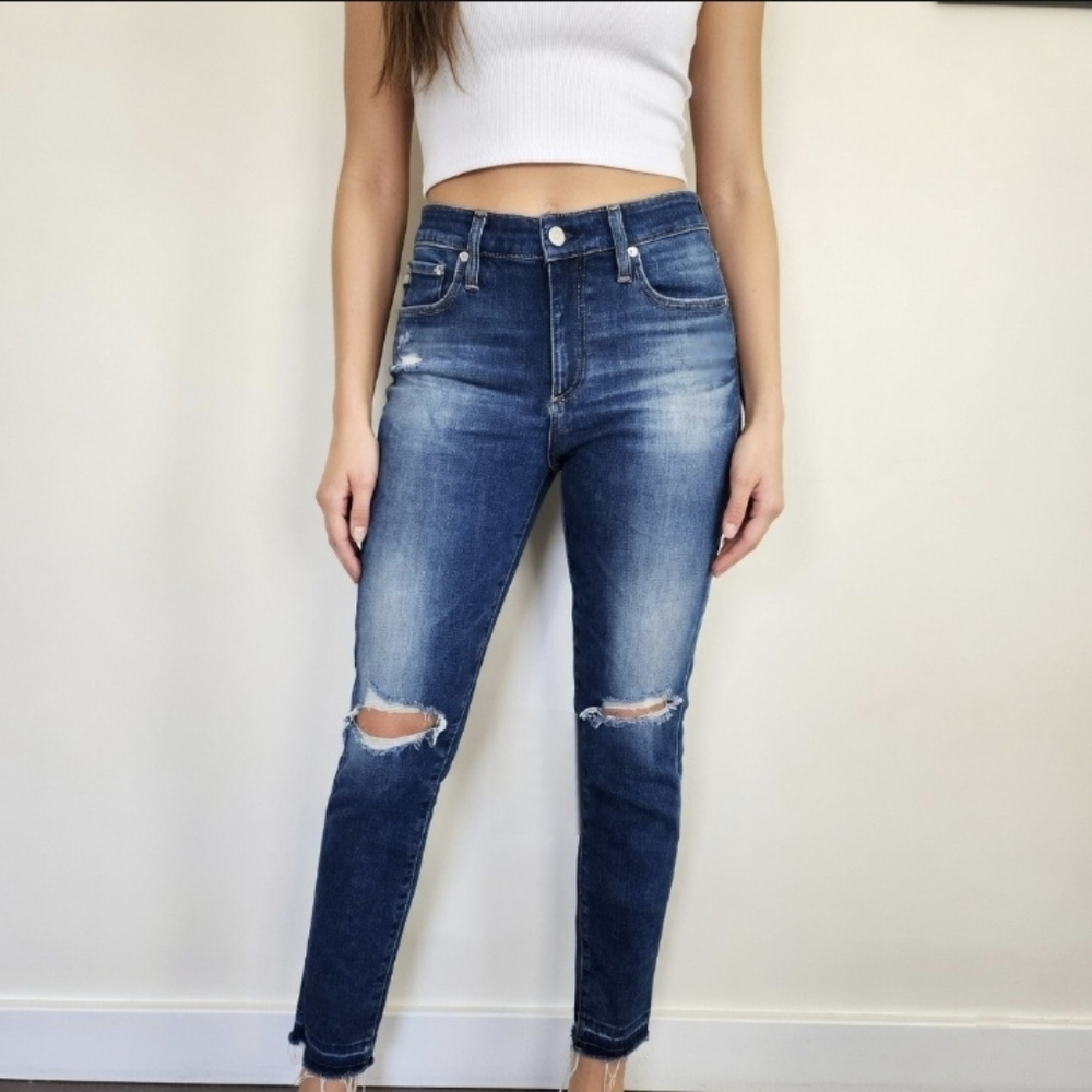 AG Women's Distressed Farrah High Rise Skinny Ankle Jeans Size 28R